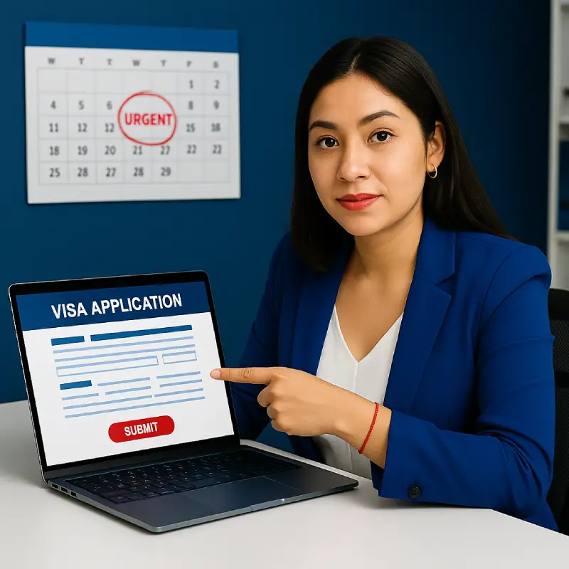 mujer haciendo una visa de urgencia