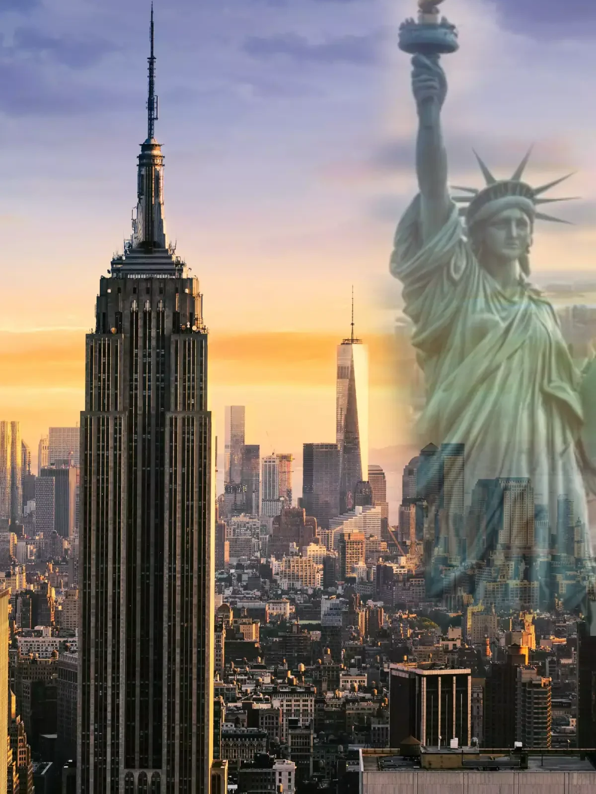 Estatua de la libertad y edificio